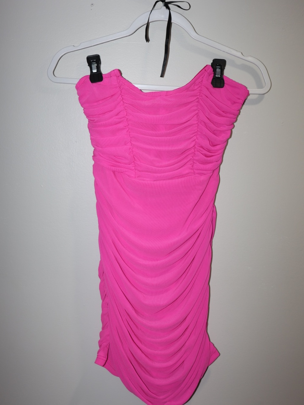 Strapless Ruched Mini Dress in Vibrant Pink - Picture 3 of 4